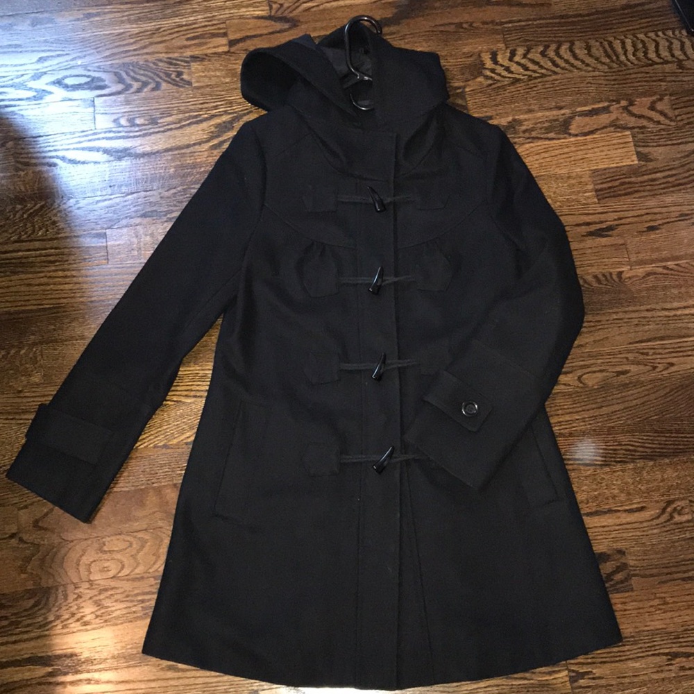 Hooded Toggle Black Pea Coat